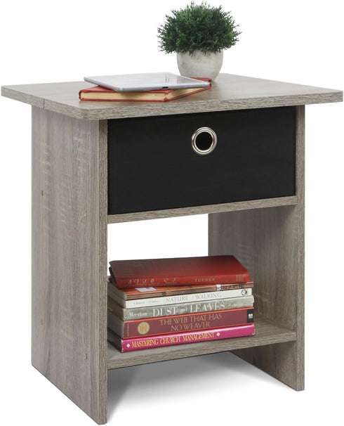 Furinno Dario End Table / Side Table / Night Stand / Bedside Table with Bin Drawer, 1-Pack, French Oak Grey/Black...