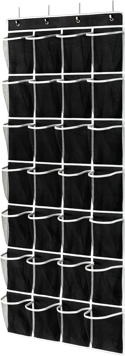28 Pockets Over the Door Shoe Organzier, Hanging Shoe Organizer for Door Large Capacity Shoe Storage Bag with 4 Metal Hooks (Black-1Pack)...