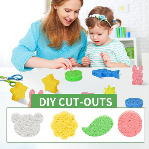 Kitchen Sponges 24 PCS- Compressed Cellulose Sponges Non-Scratch Natural Dish Sponge for Kitchen Bathroom Cars, Funny Cut-Outs DIY for Kids...