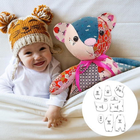 Memory Bear Template Ruler Set with Instructions - Memory Bear Sewing Patterns Template, Acrylic Template Quilting Cutting Set for Sewing Bear Pat...
