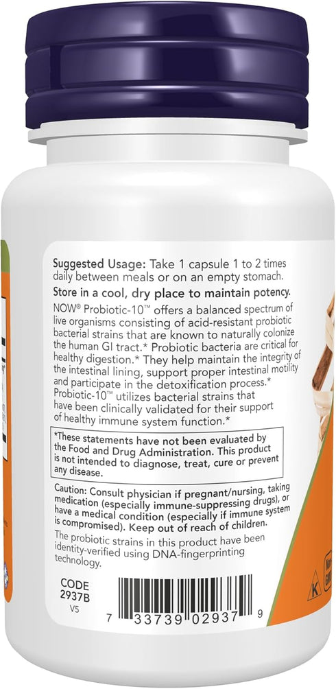 NOW Supplements, Probiotic-10™, 25 Billion, with 10 Probiotic Strains, Dairy, Soy and Gluten Free, Strain Verified, 30 Veg Capsules...