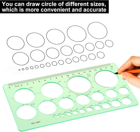 Circle Template & Geometric Drawings Templates Scale Drafting Stencils for Artist Design Drawing Aids Geometry Measuring Ruler for Studying, Desig...