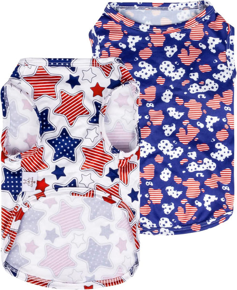 CuteBone 4th of July Dog Shirts 2-Pack Soft Pet Clothes Breathable Summer Vest for Small Puppy and Stretchy Cat Apparel 2BX13XL...