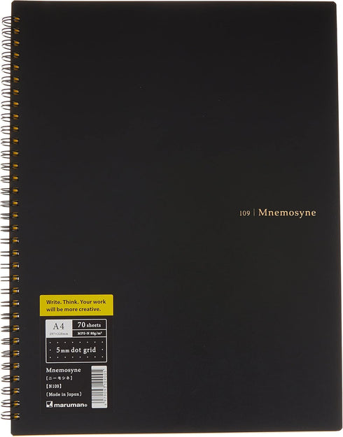 Maruman MNEMOSYNE Notebook 11.69 x 8.66 Inches (A4), 5mm dot grid, 70 Sheets (N109), white...