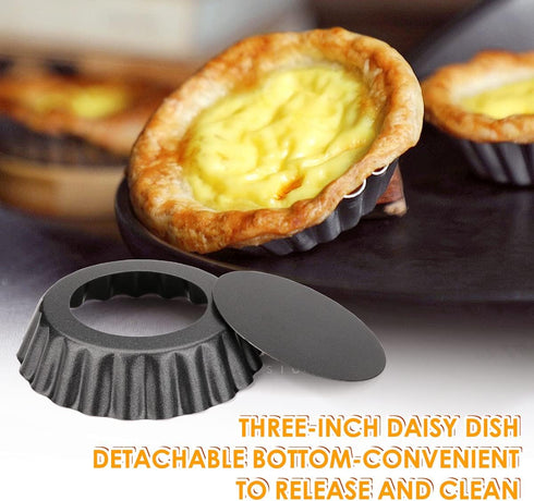 12 pcs Egg Tart Molds, 3" Mini Tart Pans Removable Bottom, Cupcake Cake Muffin Mold Tin Pan Baking Tool, Reusable Quiche Bakeware Carbon Steel for...