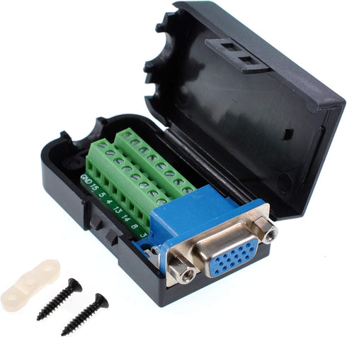 Oiyagai DB15 3+9 D-SUB VGA Female 3Row 15Pin Connector Adapter with Nut Terminal Breakout Board Connector Signal Module with Case Free Welding...