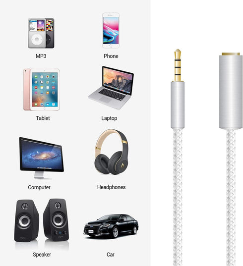 Cellet Gold Plated 3.5mm TRRS Male to Female Audio Adapter for Mobile Credit Card Reader, Square, Headphones, Audio Aux, 6 Inch (White)...