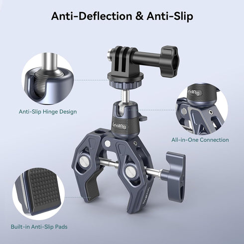 SMALLRIG Camera Mount Clamp, Gopro Motorcycle and Bike Handlebar Mount Kit, Super Clamp for DSLR, Action Camera, Gopro, Insta360, LED Light, Monit...
