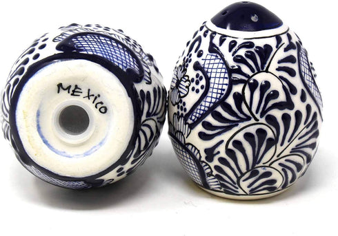 Encantada Handmade Hand-Painted Authentic Mexican Pottery, Salt and Pepper Shaker Set, Blue Flower (MC085F-K2)...