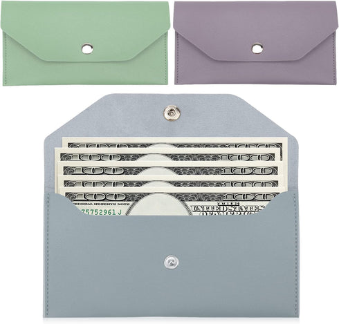 3 Pieces Money Cash Envelopes Bag, Pletpet PU Leather Cash Money Pouch Cash Wallet Envelope Reusable Budget Envelope for Spring Festival Wedding B...