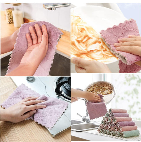 20 Pack Kitchen Towels Quick Dry Washcloths, Coral Velvet Dishtowels Multipurpose Reusable Cloths, Soft Tea Absorbent Cleaning Cloths Double-Sided...
