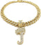 Hip Hop Alphabet Initial J Pendant & 12mm 18" Full Iced Box Lock Cuban Chain Necklace...