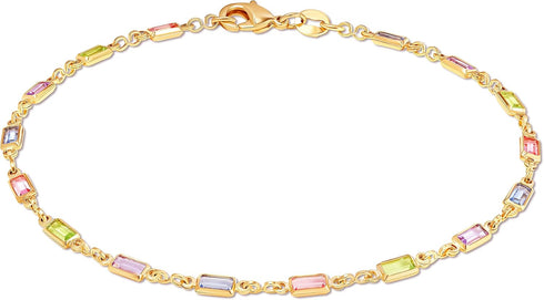Barzel 18K Gold Plated Baguette Multi Stone Crystal Bracelet For Women, 7.5 Inches - Made In Brazil...