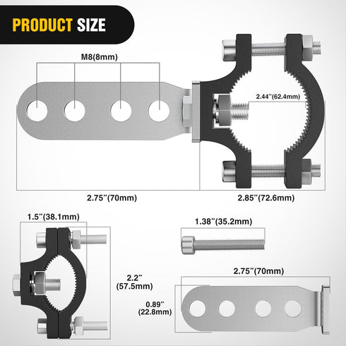 Nilight Motorcycle Light Bar Tube Clamp Bracket Fit from 0.7 to 1.2Inch Round Tube Mounting Brackets Offroad LED Light Pods Front Fork Lights Roof...
