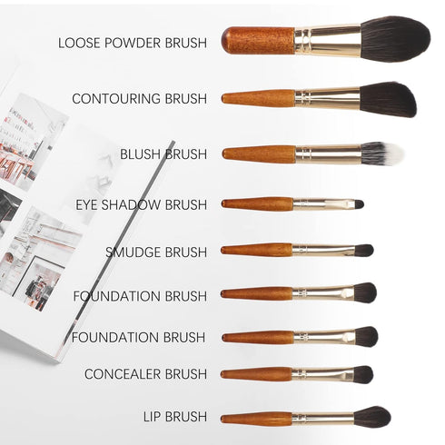 Unaone 9 Piece Makeup Brushes Set, Professional Travel Small Makeup Brushes with PU Makeup Brush Bag, Portable Cosmetics Brushes for Eyeshadow, Po...