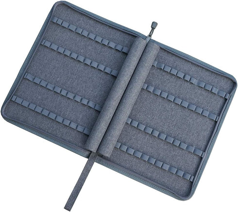 48 Slots Gray Fountain Pen Case, Canvas Pen Holder Display Pouch Bag Storage Large Capacity Water Resistant...
