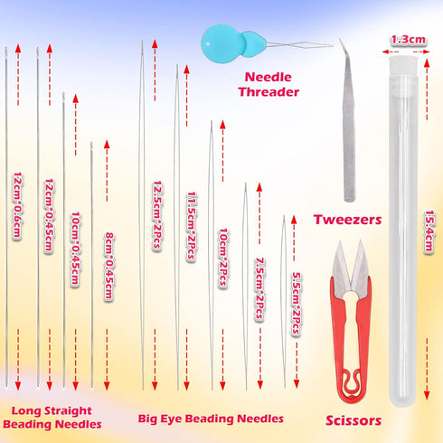 EuTengHao 19Pcs Big Eye Beading Needles Long Straight Beading Thread Needles Embroidery Needles Scissors Tweezers with Needle Bottle for Beading B...