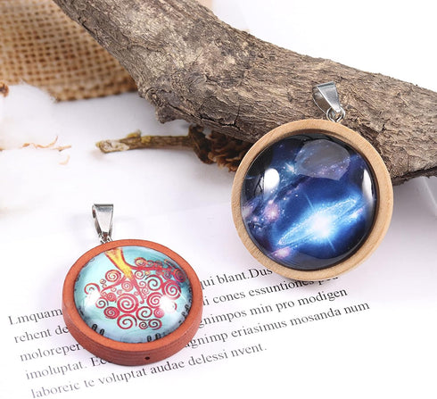 25Pcs Round Wooden Pendant Trays Bezel,5 Colors Blanks Round Wood Cabochon Pendant Trays Bezel Pendant Trays Bezel Pendant Blanks for Crafting DIY...