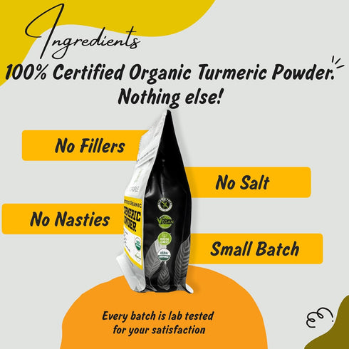Organic Turmeric Powder (Curcumin) from India by Spice Profile | USDA Certified Organic | 4oz Resealable Pouch | Distinct Pungent Aroma, Ginger & ...