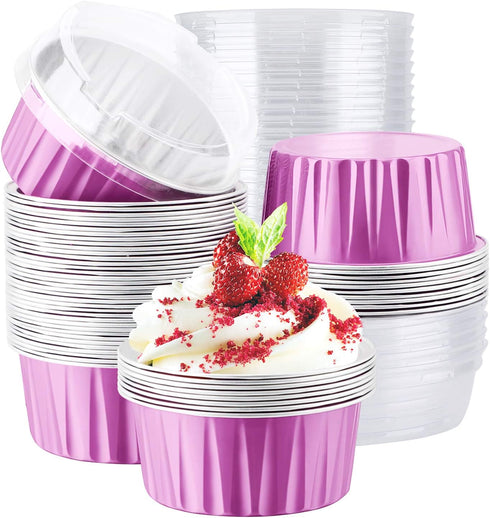 EUSOAR Cupcake Liners, 50pcs 5oz 125ml Disposable Ramekins, Aluminum Foil Muffin Liners Cups, Disposable Aluminum Foil Cupcake Baking Cups Holders...