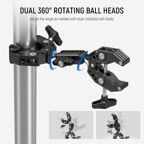 NEEWER Double Super Clamp Camera Mount with Magic Arm, Cold Shoes for Desk Studio Light Stand Holder Photography Reflector, Flag, Cross Bars, Moto...