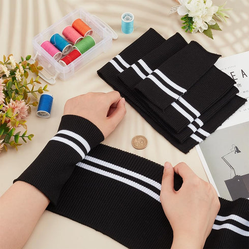BENECREAT 2Pcs Elastic Fiber Ribbing Fabric, Black Stripes Pattern Knitted Waistband Knit Ribs Welts, Cuffs, Neck Bands for Trimming and Edging Ga...