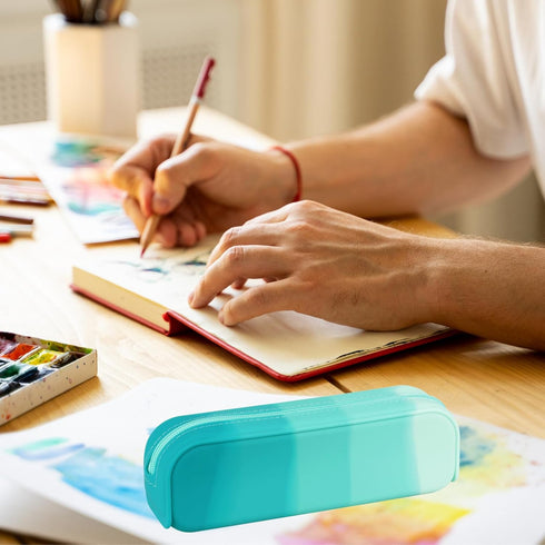 Pencil Holder Case, Gradient Color Silicone Waterproof Pencil Pouch, Portable Silicone Pencil Bag Aesthetic Zipper Pencil Pouch for School Supplie...