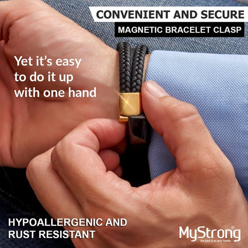 MyStrong Genuine Leather Mens Bracelet - Premium Braided Leather Bracelet for Men and Women with Stainless Steel Magnetic Clasp - Multi-layer Brai...