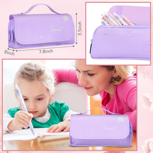 Crtiin 74 Pcs Kawaii Cherry Blossom Stationery Set Japanese Kawaii Pencil Bag Mechanical Pencil Cherry Erasers Pencil Refill and Stickers for Scho...
