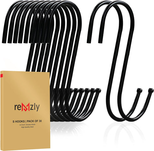 15 Pack S Hooks for Hanging 3.5 Inch | Heavy Duty Carbon Steel Hangers for Kitchen Utensils, Plants, Pot, Pan, Cups, Towels – Black...