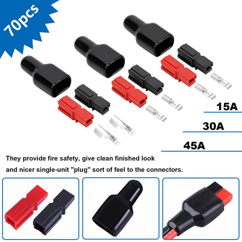 smseace 70pcs 15/30/45Amp Power Connectors with PVC Cover 1.5-6mm² (20-10AWG) Quick Disconnect Power Pole connectors,Flame Retardant Sleeve for Po...
