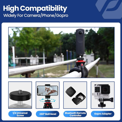 Tripod for iPhone, Fotopro Flexible Camera Tripod with Remote for iPhone 15, Waterproof and Anti-Crack Phone Tripod Stand Portable Travel Tripod f...