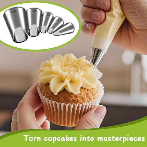 Suuker Rose Flower Piping Tips Set, Stainless Steel Chrysanthemum Nozzles, Crinkle Cream Laminating Nozzle Cupcake Pastry Tool For Decorating Cake...