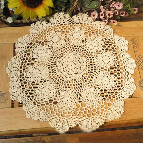 Damanni Beige Cotton Handmade Crochet Lace Tablecloth Doilies Table Overlay,Round,16 Inch,2PCS...