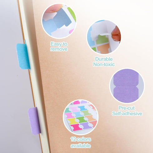 240 Pcs Sticky Index Tabs, 20 Sheets in 12 Colors Writable and Repositionable File Tabs Flags, Page Markers Labels, Index Classification Label for...