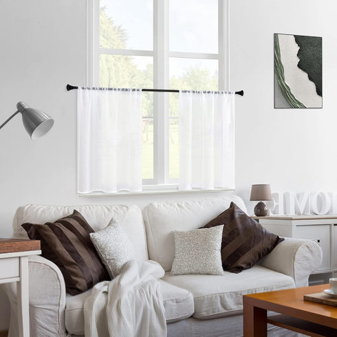 MRTREES White Sheer Curtains 34 x 24 inch Length Kitchen Tier Short Curtains Light Filtering Rod Pocket Voile Cafe Curtains for Basement Bathroom ...