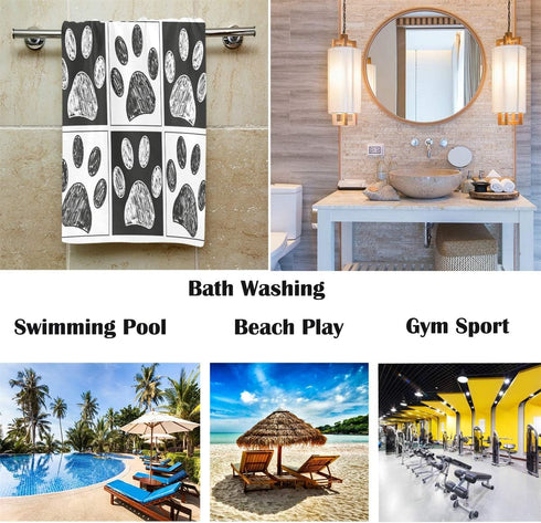 Wamika Dog Pattern Large Hand Towels Doodle Black White Dog Animals Paws Print Bath Towel Ultra Soft Highly Absorbent Multipurpose Bathroom Towel ...