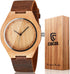 Mens Wooden Watches Brown Cowhide Leather Strap Casual Watch for Groomsmen Gift with Box...