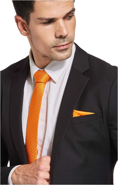 Orange Tie Men Women Skinny Tie Slim Tie Stripe Tie with Hanky Waterproof Oilproof Tie-Orange...