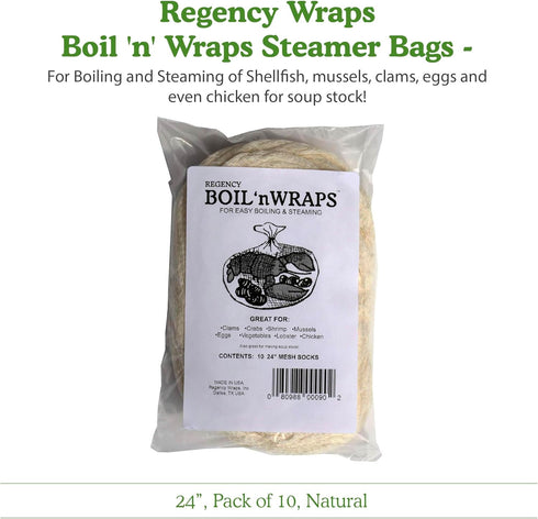 Regency Wraps Boil 'n' Wraps Steamer Bags for Safe and Easy Cooking of Shellfish, Crabs, Clams, Vegetables and more, Natural, 24”, Pack of 10...