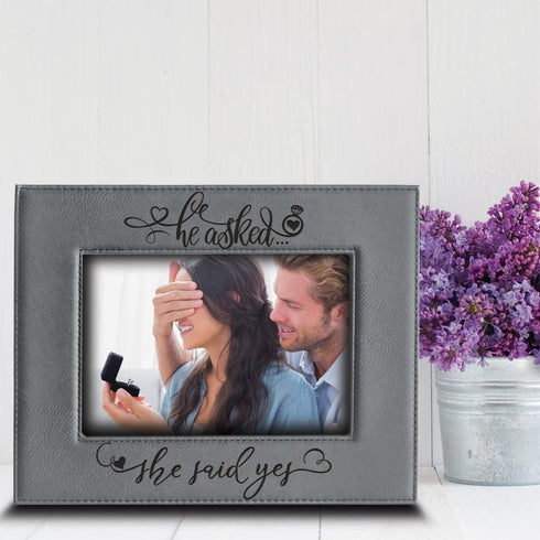 BELLA BUSTA-He asked... She said YES-Custom Wedding Proposal Keepsake- Engagement Leather Photo Frame(5x7 Horizontal)...