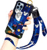 Cartoon Case for iPhone 13 Pro Case 6.1 Inch Cute Moon Blue Cartoon Character Design with Lanyard Wrist Strap Band Holder Shockproof Protection Bu...