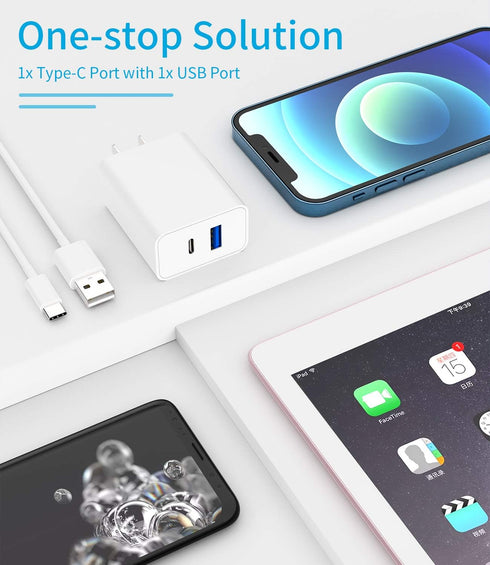 PD QC3.0 Fast Wall Charger USB C/A Power Adapter Type Compatible with iPhone 12/mini/Pro/Max/11/SE/Xs/XR/X/8 for Pro Air 2020 Duo Dual Port Chargi...