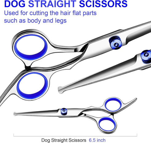 Professional 5 in1 Dog Grooming Scissors Kit, Titanium Coated Dog Scissors for Grooming, Grooming Shears Kit - Straight,Thinning, Curved Scissors ...