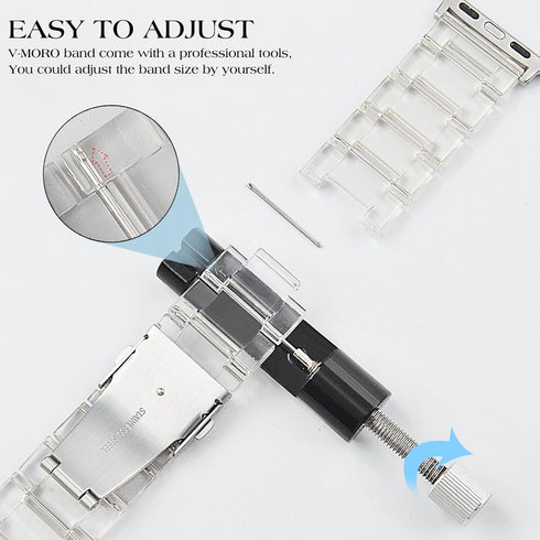 V-MORO Resin Bands Compatible with Apple Watch Band 42mm/41mm/40mm Series 10/9/8/7 Fashion Lightweight Bracelet Replacement with Stainless Steel B...