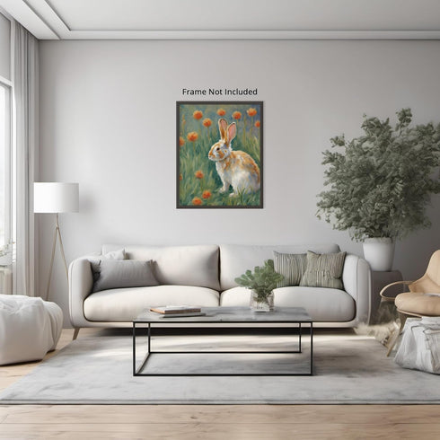 Posterizer 1 pcs- Beautiful rabbit in the middle of orange flowers-Art for Animal Lovers-Floral Botanical Art- Gift for Men Women Teens-decor for ...