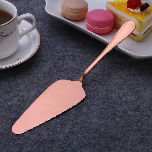 6-Piece Copper Serving Flatware Silverware Set,Stainless Steel Serving Utensil Set,Include Cake Server, Slotted Serving Spoon, Serving Spoon, Cold...