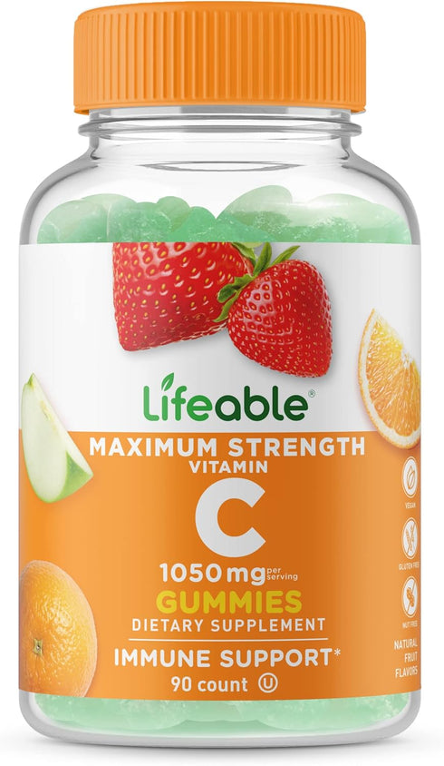 Lifeable Vitamin C - Great Tasting Natural Flavor Gummy Supplement - Vegetarian GMO-Free Chewable Vitamins - for Immune Support - 90 Gummies (1050...