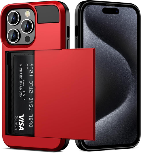 Vofolen Case Compatible with iPhone 15 Pro with Card Holder, Dual Layer Shockproof Wallet Phone Case Hidden Card Slot Sliding Protective Hard Shel...
