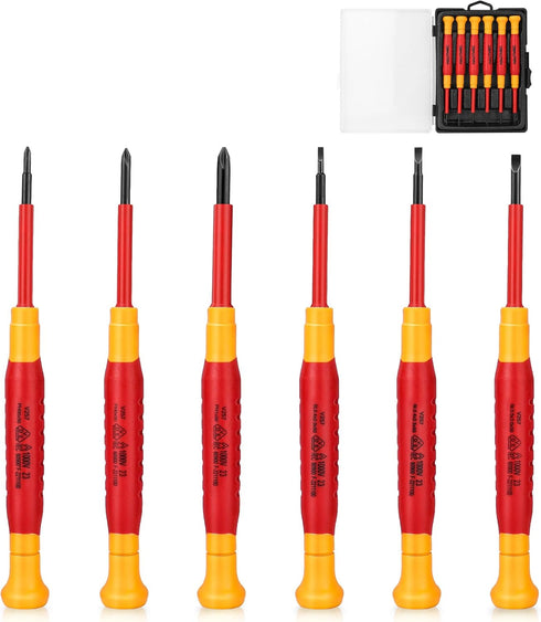 HAUTMEC 6Pcs Small Screwdriver Set 1000V Insulated Screwdriver Set Precision Screwdriver Set, Mini Screwdriver Set with Slotted and Phillips Magne...